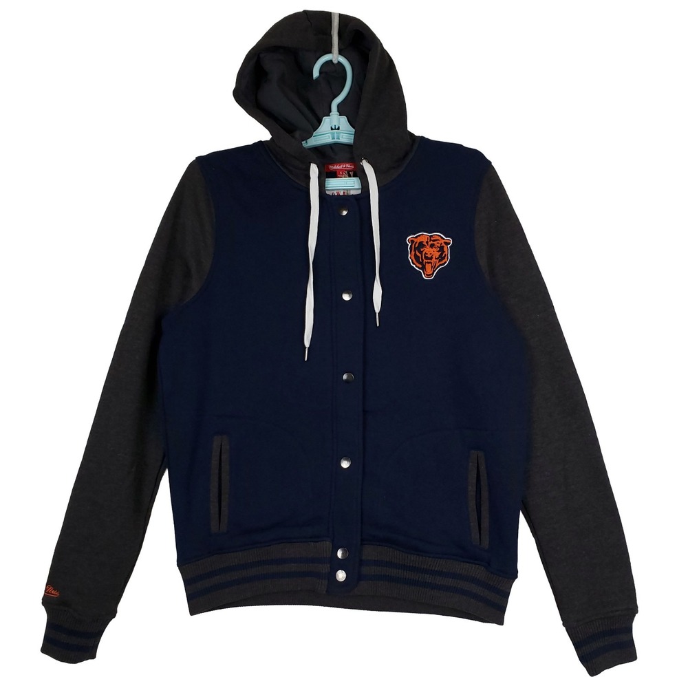 Chicago Bears Mitchell & Ness NFL Small‎ Womens Hoodie Embroidery Navy Gray NWT